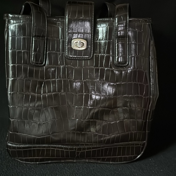 Dark brown crocodile embossed vinyl bag - Picture 6 of 8